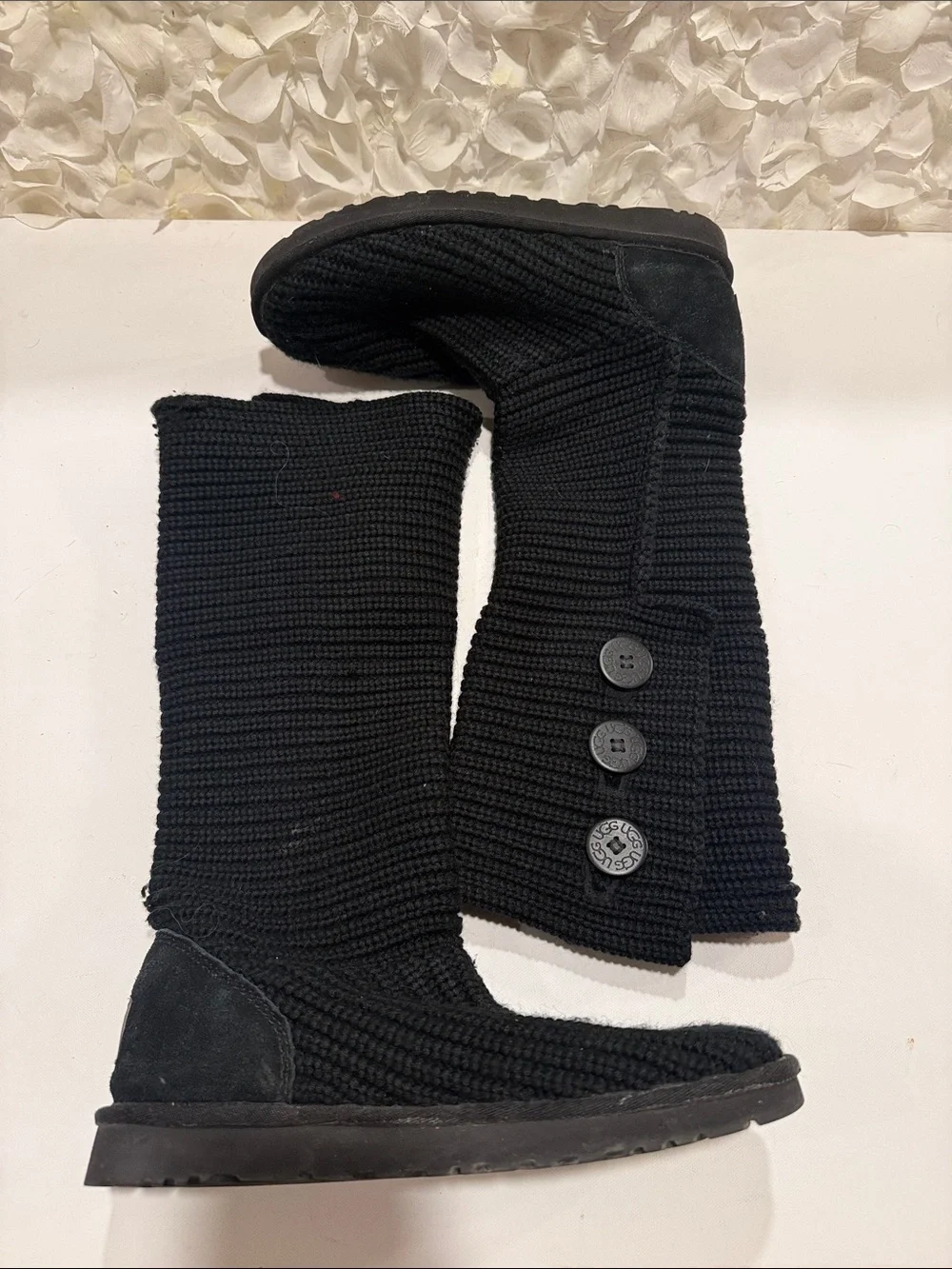 UGG Black Knit Fold-Over Button Booties